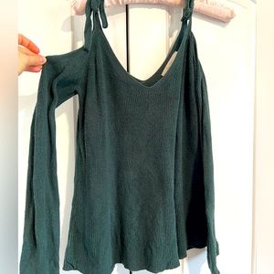 Ann Taylor Loft- green Med tie-cut out shoulder sweater